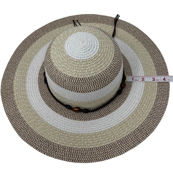 Magid Floppy Wide Brim Woven Paper Sun Hat Size 23 Large Straw Tan Brown Stripe - Picture 8 of 10